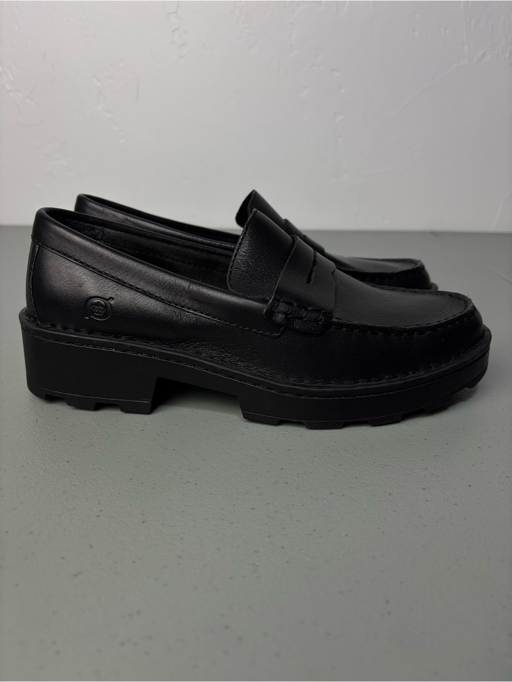Børn Monroe Black Leather Slip On Loafer Comfort Women's 7.5 M Chunky Heel